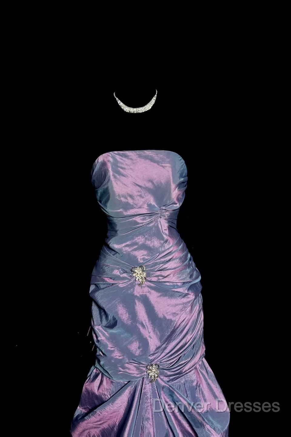 Aesthetic Mermaid Strapless Neckline Grape Taffeta Prom Dress Ruffle Long Party Dress