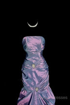 Aesthetic Mermaid Strapless Neckline Grape Taffeta Prom Dress Ruffle Long Party Dress