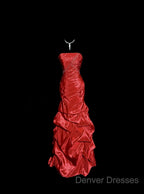 Aesthetic Mermaid Strapless Neckline Red Taffeta Prom Dress Ruffle Long Party Dress