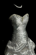 Aesthetic Mermaid Sweetheart Neckline Gray Taffeta Prom Dress Ruffle Long Party Dress