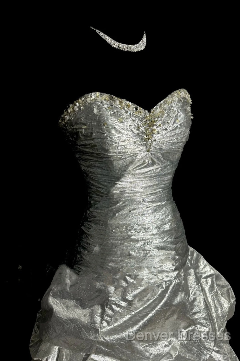 Aesthetic Mermaid Sweetheart Neckline Gray Taffeta Prom Dress Ruffle Long Party Dress