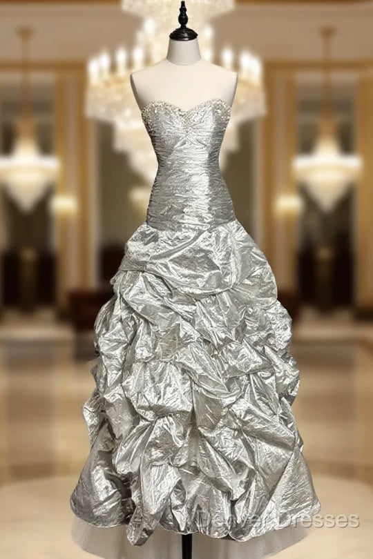 Aesthetic Mermaid Sweetheart Neckline Gray Taffeta Prom Dress Ruffle Long Party Dress Main image