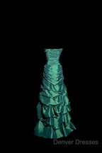 Aesthetic Mermaid Sweetheart Neckline Green Taffeta Prom Dress Ruffle Long Party Dress