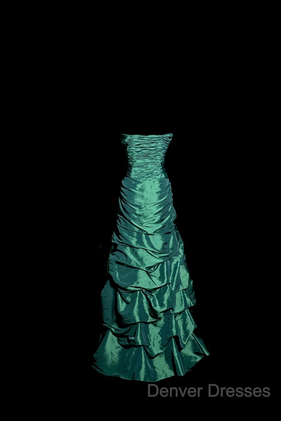 Aesthetic Mermaid Sweetheart Neckline Green Taffeta Prom Dress Ruffle Long Party Dress