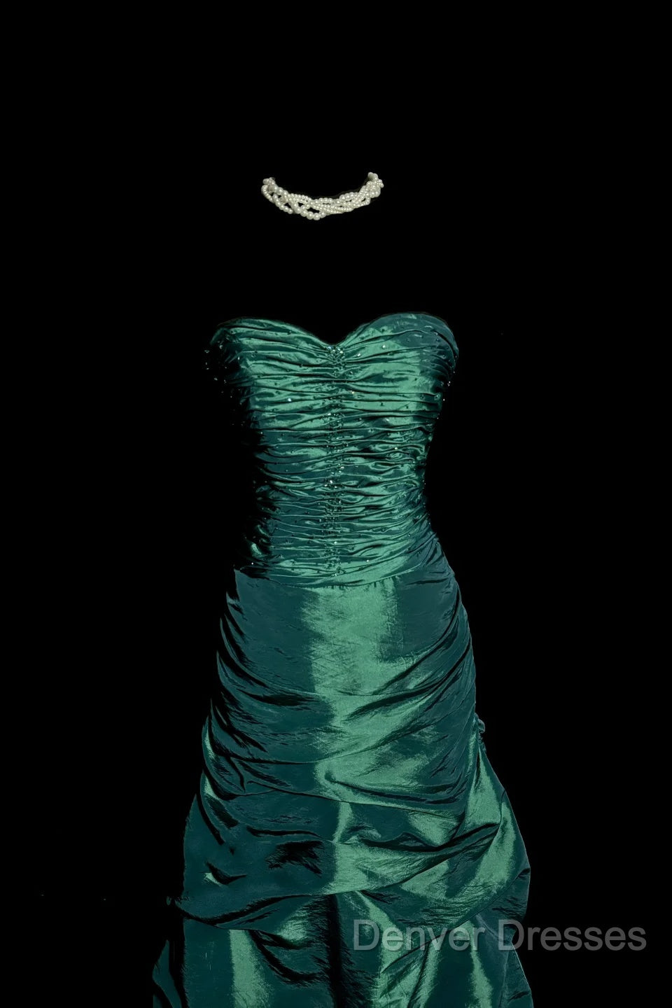 Aesthetic Mermaid Sweetheart Neckline Green Taffeta Prom Dress Ruffle Long Party Dress