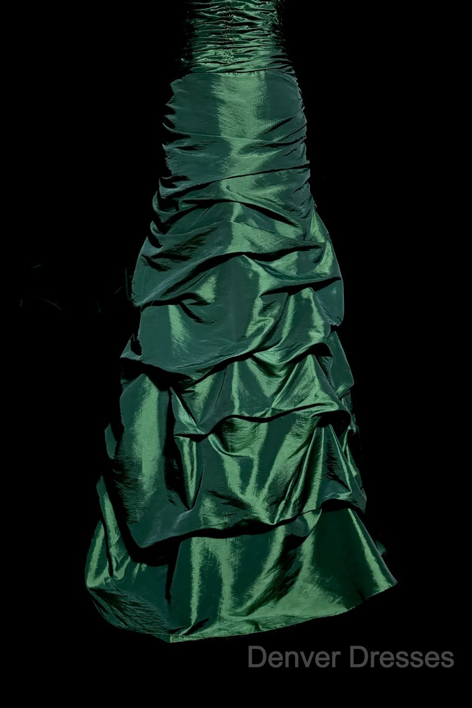Aesthetic Mermaid Sweetheart Neckline Green Taffeta Prom Dress Ruffle Long Party Dress
