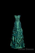 Aesthetic Mermaid Sweetheart Neckline Green Taffeta Prom Dress Ruffle Long Party Dress