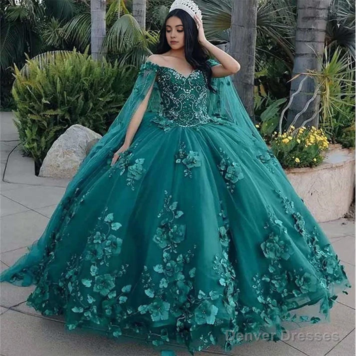 Dark Green Organza Off-the-Shoulder Ball Gown Quinceanera Dress Main image