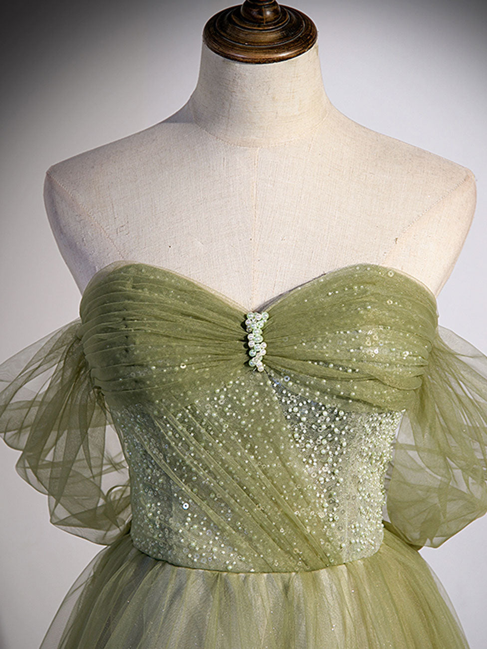 Aline Green Long Prom Dress, Green Tulle Formal Evening Dress