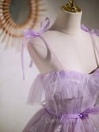 Aline Lace Short Purple Prom Dress, Puffy Purple Homecoming Dress