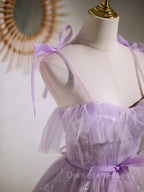 Aline Lace Short Purple Prom Dress, Puffy Purple Homecoming Dress