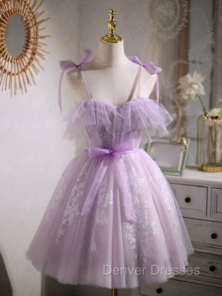 Aline Lace Short Purple Prom Dress, Puffy Purple Homecoming Dress Main image