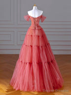 Aline Off Shoulder Long Prom Dresses, Red Formal Graduation Dress With Beading Sequin