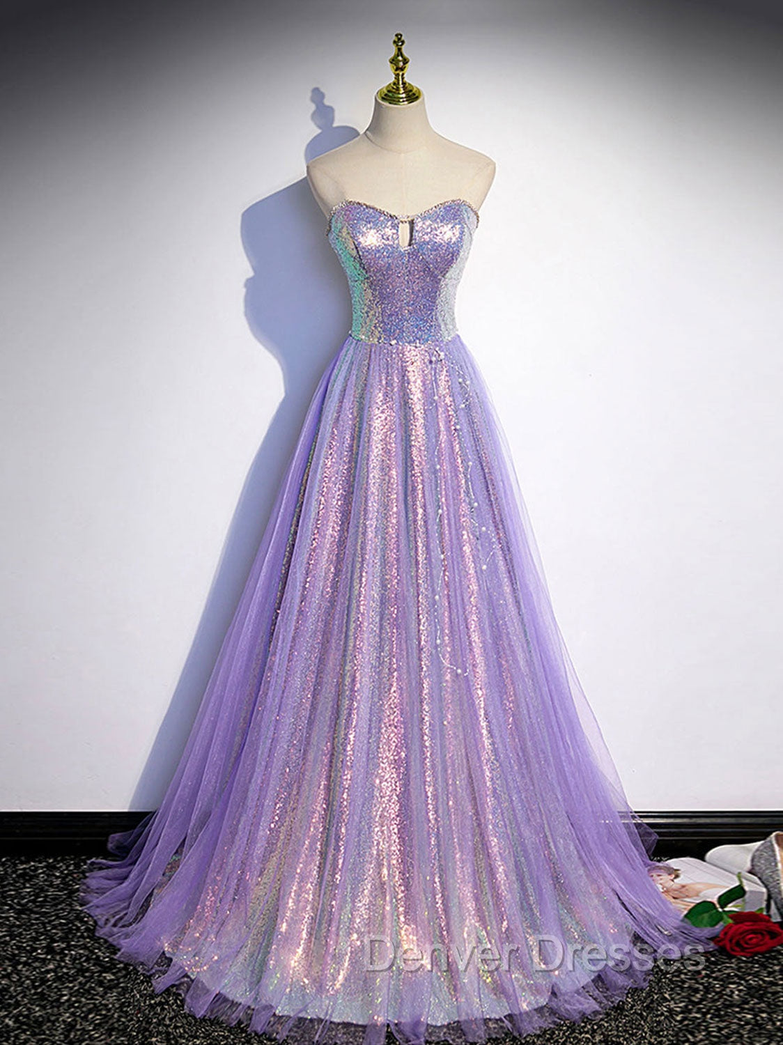 Aline Purple Sweetheart Neck Tulle Long Prom Dress, Purple Evening Dress Main image