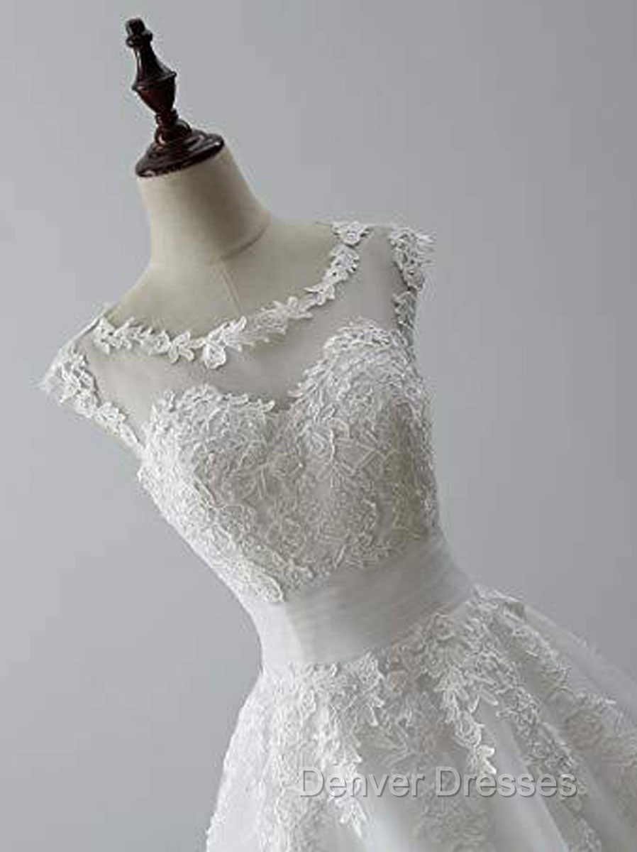 Aline Round Neck Tulle Lace Short White Prom Dress, White Lace Homecoming Dress