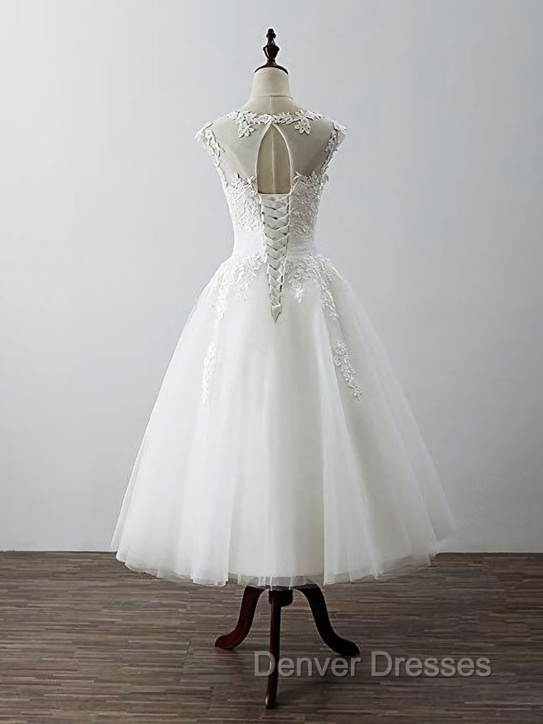 Aline Round Neck Tulle Lace Short White Prom Dress, White Lace Homecoming Dress Secondary image