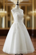 Aline Round Neck Tulle Lace Short White Prom Dress, White Lace Homecoming Dress