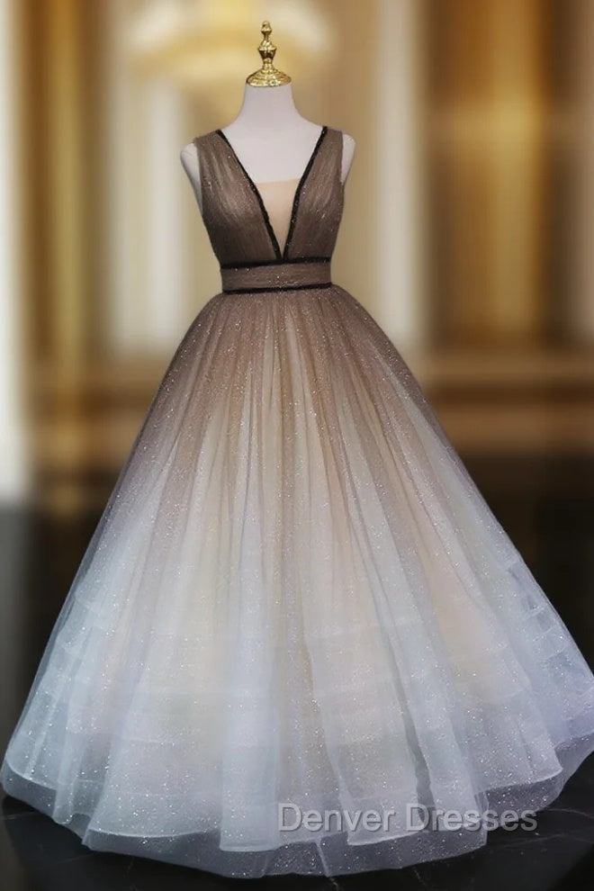 Aline V Neck Tulle Long Prom Dress Tulle Long Formal Graduation Dress Main image