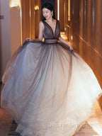 Aline V Neck Tulle Long Prom Dress Tulle Long Formal Graduation Dress