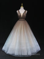 Aline V Neck Tulle Long Prom Dress Tulle Long Formal Graduation Dress