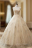 Always Remember Wearing Champagen Ball Gown Tulle Spaghetti Straps Embroidery Quinceanera Dress