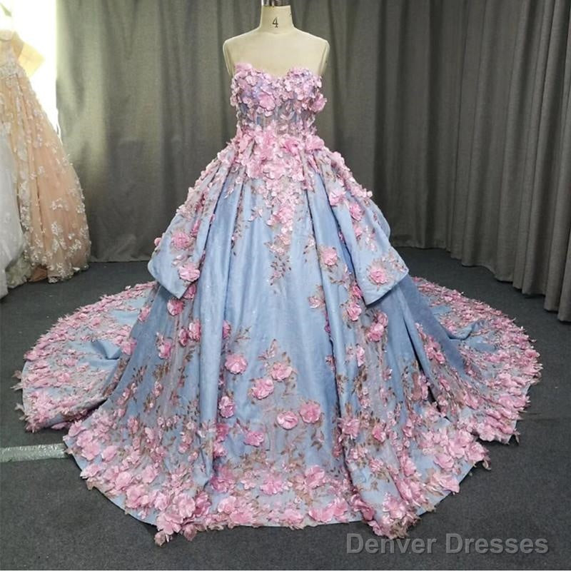 Amazing 3D Floral Lace Flower Satin Wedding Dresses Sweetheart Ball Gowns