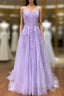 Amazing Lilac Straps Long Lace Prom Dress With Appliques
