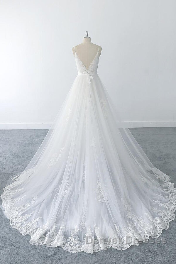 Amazing Long A-line V-neck Ruffle Appliques Tulle Wedding Dress Secondary image