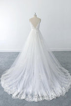 Amazing Long A-line V-neck Ruffle Appliques Tulle Wedding Dress