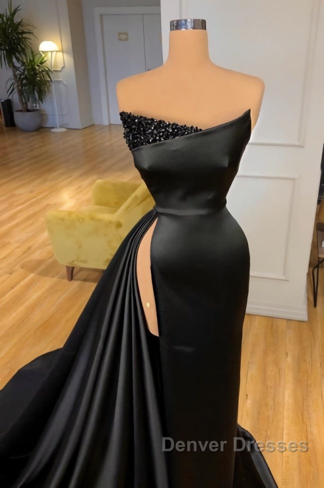 Amazing Long Black Sleeveless Graduation Dress Prom Dress With Split Online Secondary image