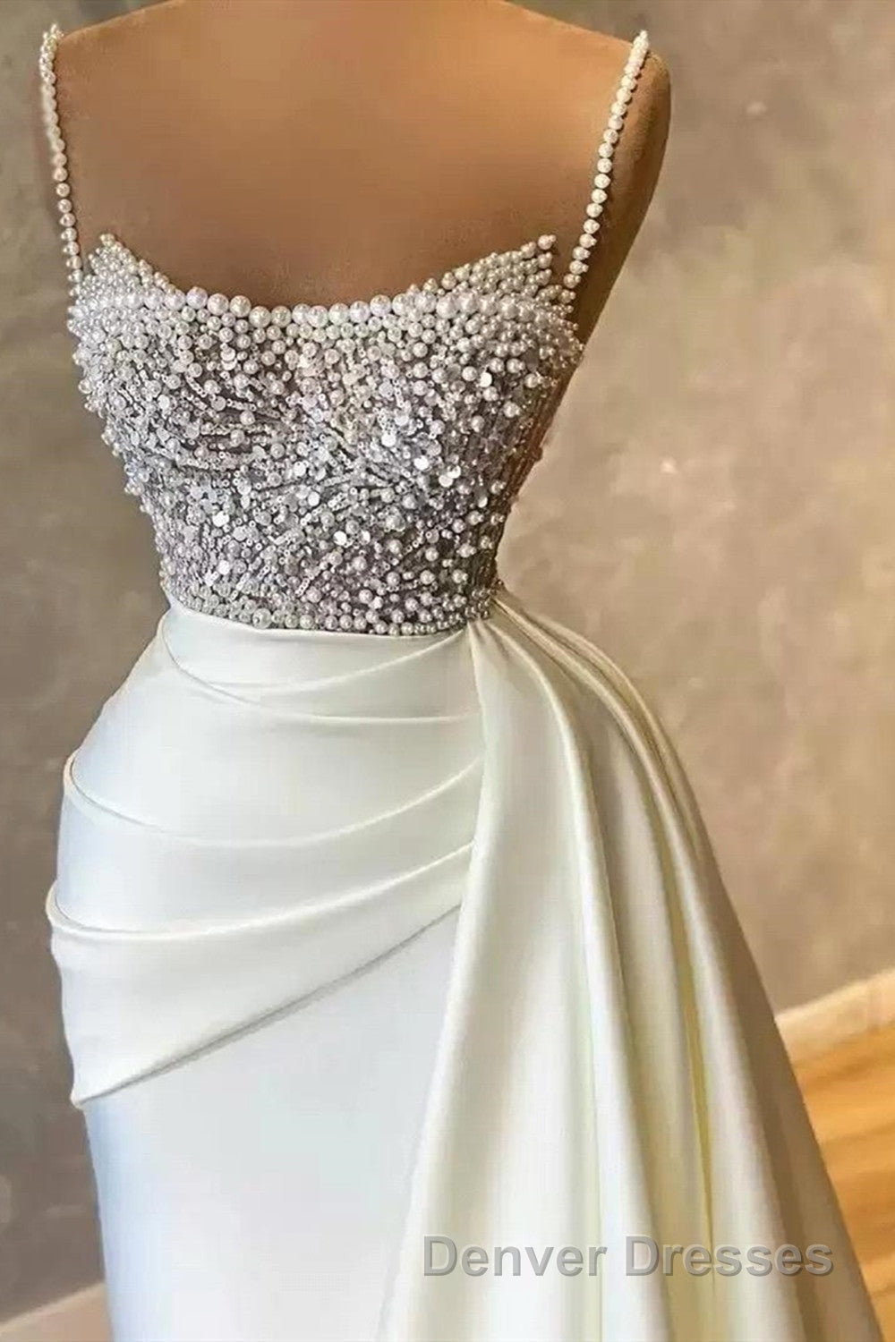 Amazing Long Mermaid Strapless Sequins Pearls Satin Formal Prom Dress Secondary image