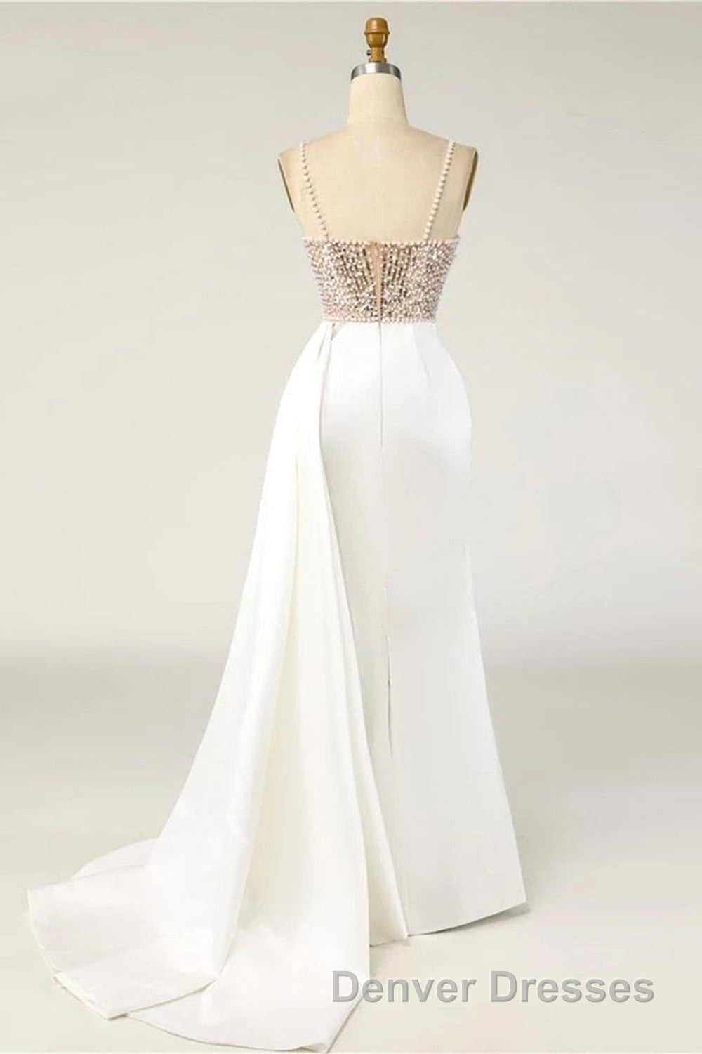 Amazing Long Mermaid Strapless Sequins Pearls Satin Formal Prom Dress