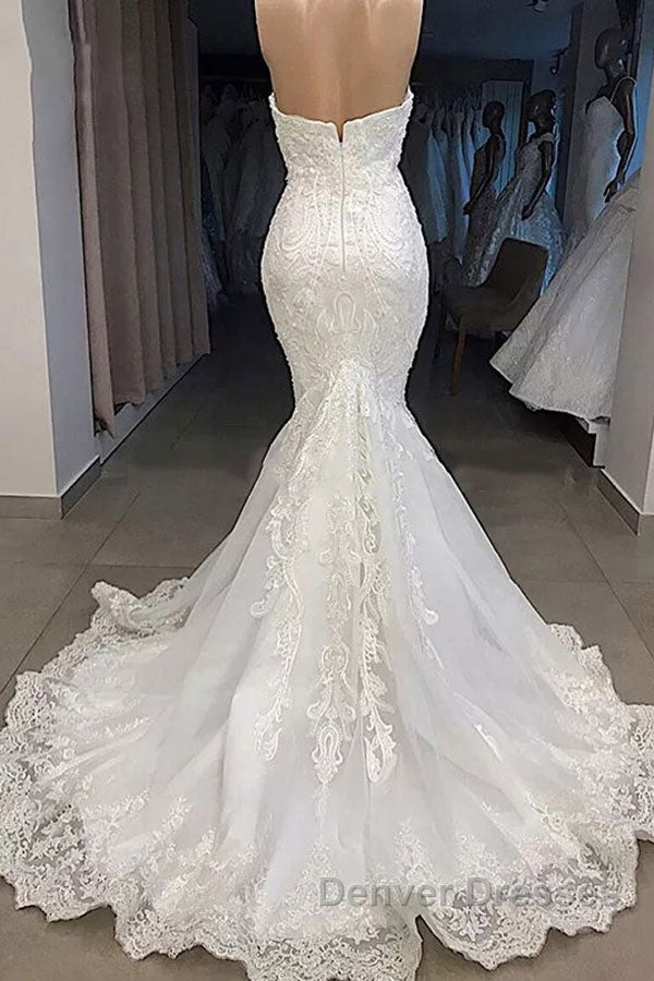 Amazing Long Mermaid Sweetheart Appliqued Lace Wedding Dress with Sleeves Secondary image