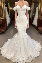 Amazing Long Mermaid Sweetheart Appliqued Lace Wedding Dress with Sleeves