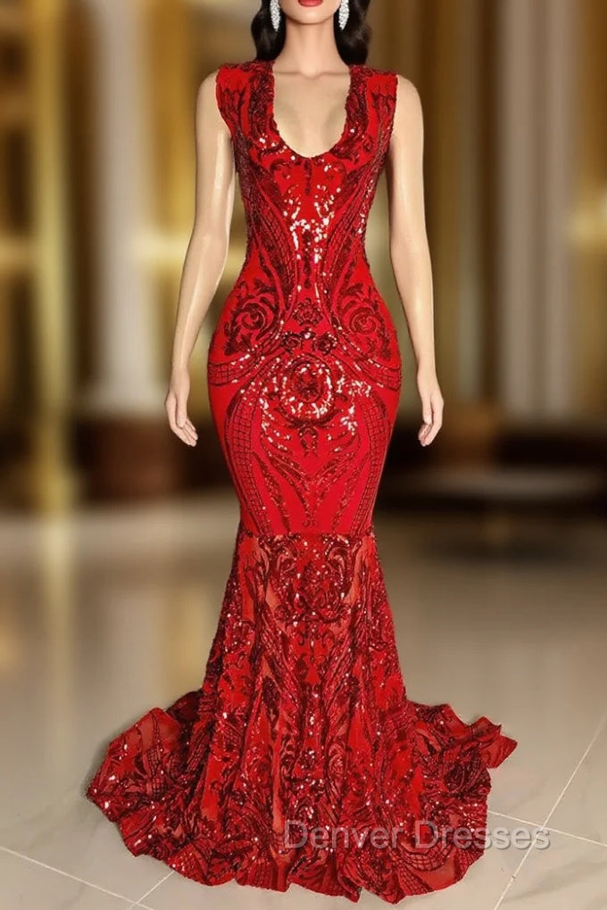 Amazing Sequins Mermaid Prom Dress Sleeveless V-Neck Online Main image