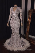 Amazing Sequins V-neck Long Sleeve Mermaid Prom Dress