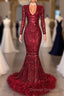 Amazing Sequins V-neck Long Sleeve Mermaid Prom Dress