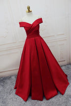 Amazing V-Neck Off The Shoulder Long Satin Evening Gowns