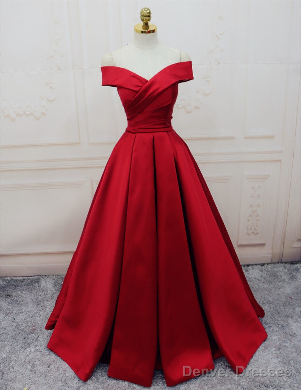 Amazing V-Neck Off The Shoulder Long Satin Evening Gowns