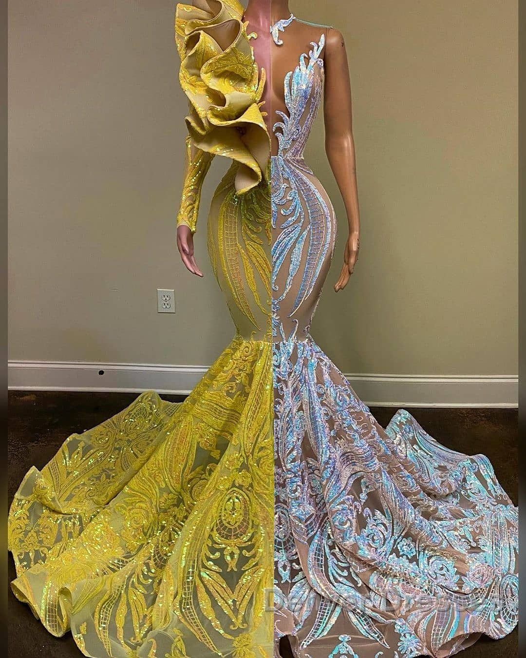Amazing V-Neck One Shoulder Long Sleeve Long Mermaid Prom Dress Secondary image