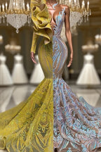 Amazing V-Neck One Shoulder Long Sleeve Long Mermaid Prom Dress