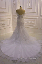 AmazingWhite 3D Lace applique Off the Shoulder Mermaid Bridal Gowns