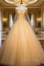 An Extra 40% Off Storewide Fashion Gold Ball Gown Tulle Off the Shoulder Beading Quinceanera Dress
