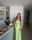 Apple Green Sleeveless Silk Satin Ruffles Prom Evening Dress