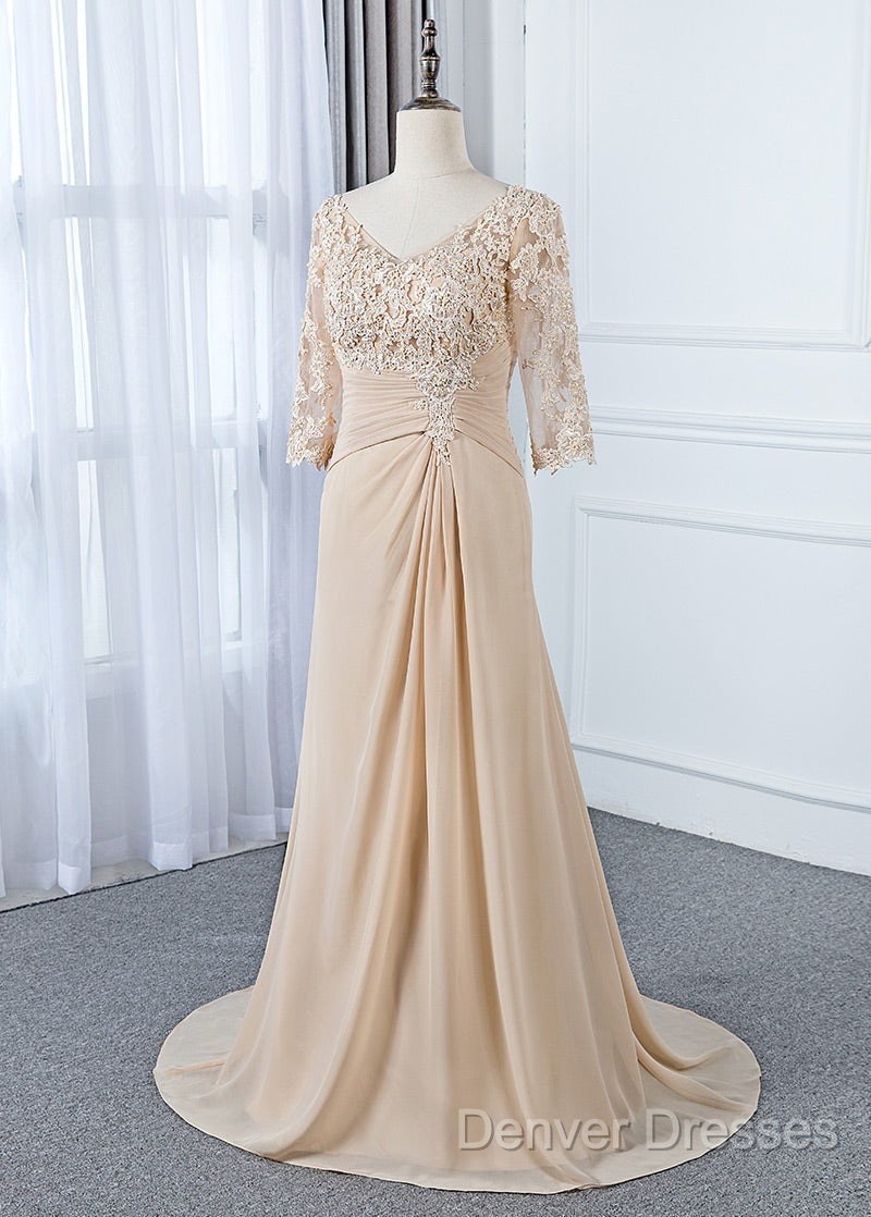 Appliques Lace 3/4 Sleeves Sweetheart Mother Of The Bride Dress