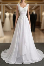 Appliques V-Neck Lace-Up Chiffon Wedding Dress