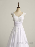 Appliques V-Neck Lace-Up Chiffon Wedding Dress
