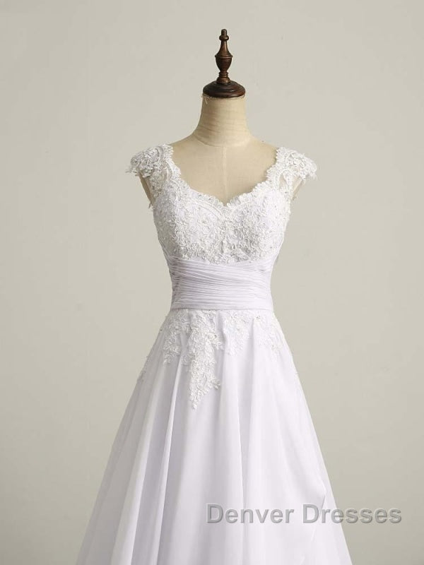 Appliques V-Neck Lace-Up Chiffon Wedding Dress