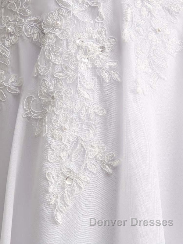 Appliques V-Neck Lace-Up Chiffon Wedding Dress