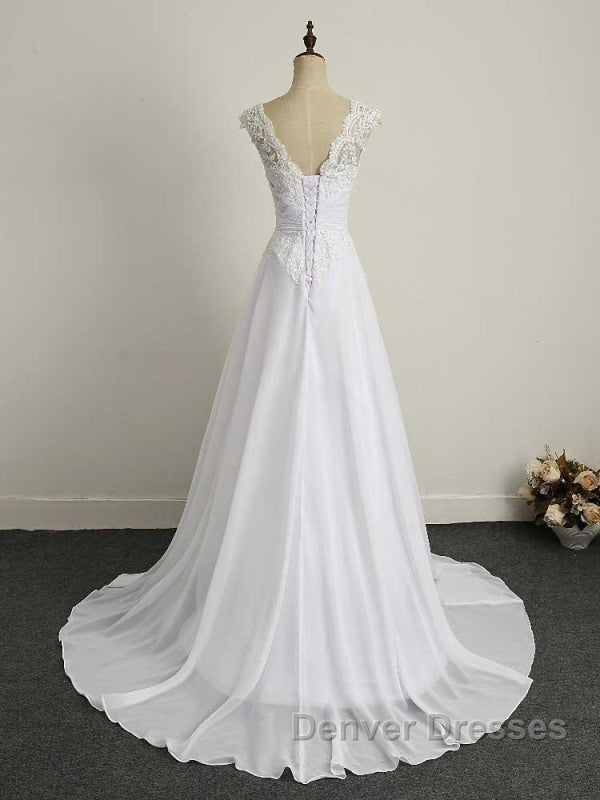 Appliques V-Neck Lace-Up Chiffon Wedding Dress Secondary image